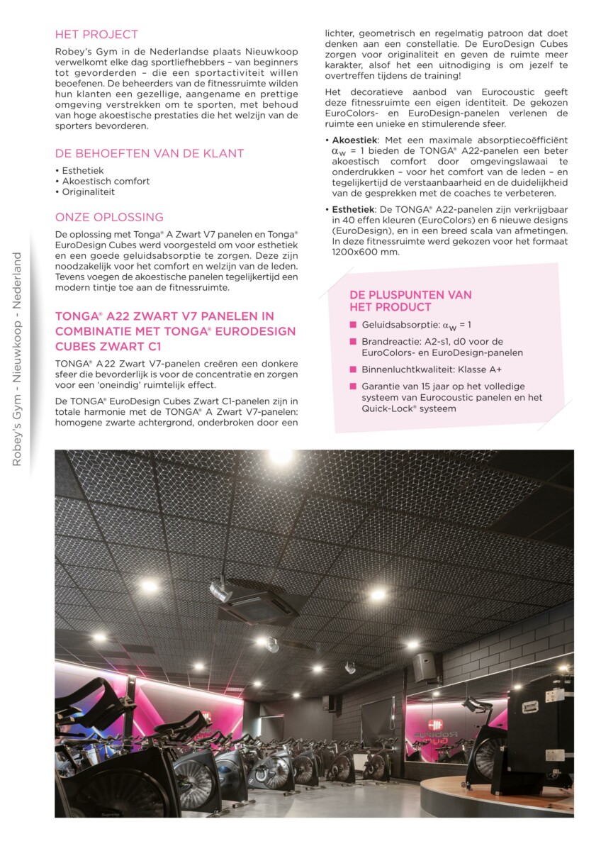 referentieblad van fitness met akoestische prestaties