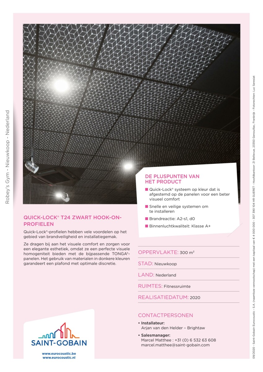 referentieblad van sportruimte voor plafondprofielen